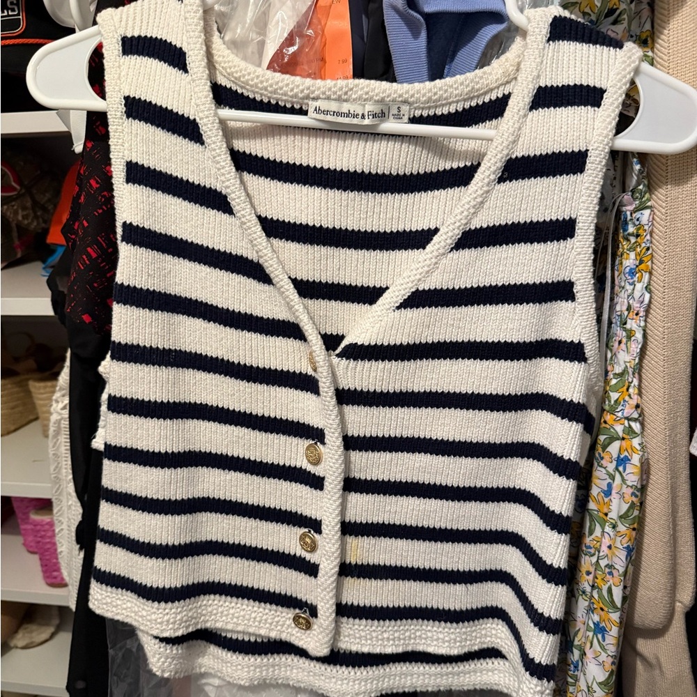 Abercrombie & Fitch Navy and White Striped Tank Top